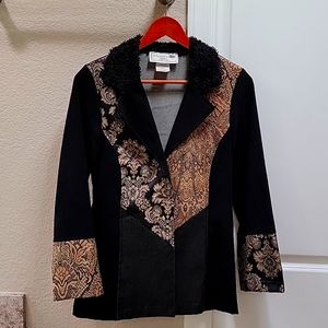 Beautiful suede, tapestry, denim tailored jacket.